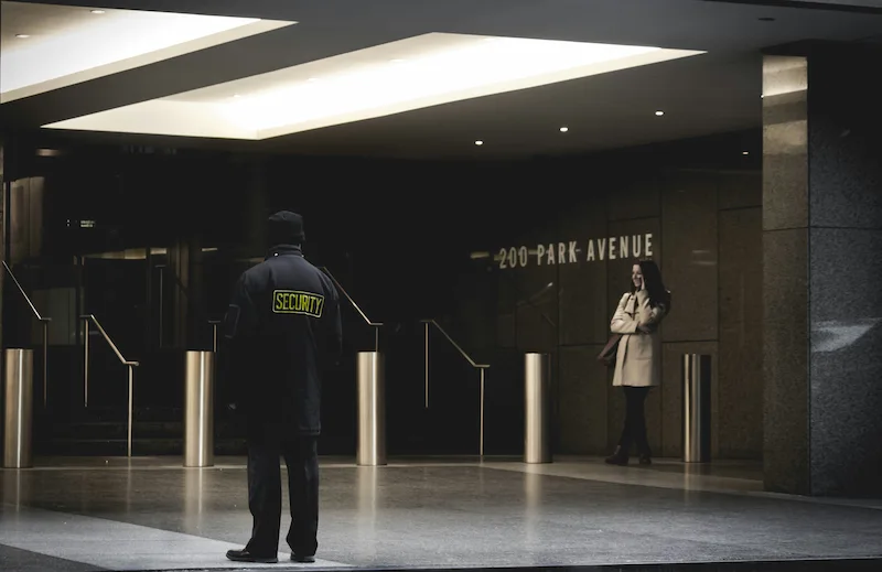Security guard at building entrance in Las Vegas